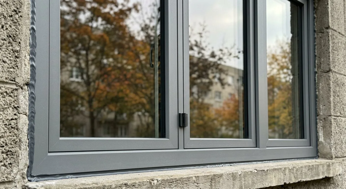 Nowoczesne okno trzyszybowe o ciemnoszarych profilach zapewnia doskonałą szczelność termiczną w odnowionym mieszkaniu.